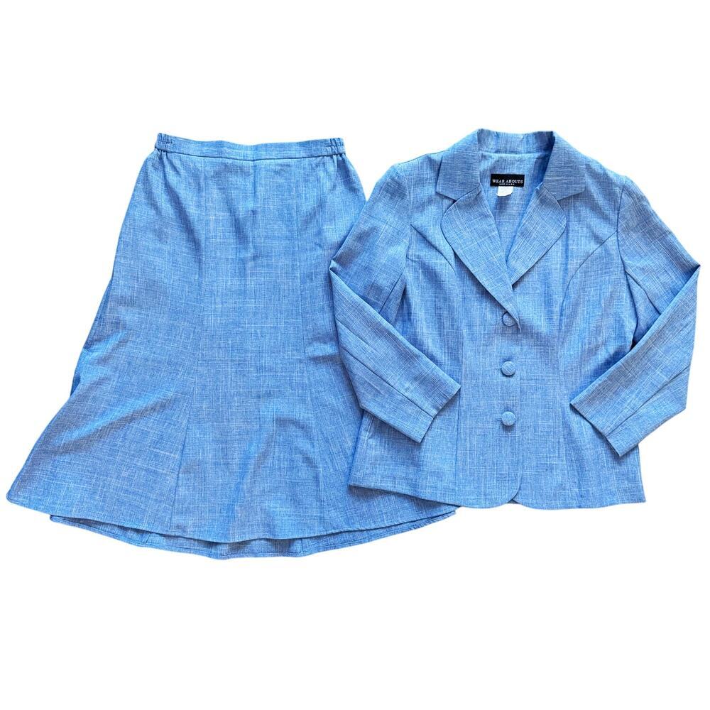 VTG Vintage Wear Abouts Dress‎ Suit A line Skirt Blazer Set Womens Sz 8 10 Blue